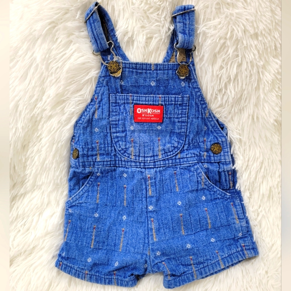 Vintage oshgosh denim blue jean overalls baseball theme toddler baby 12 month